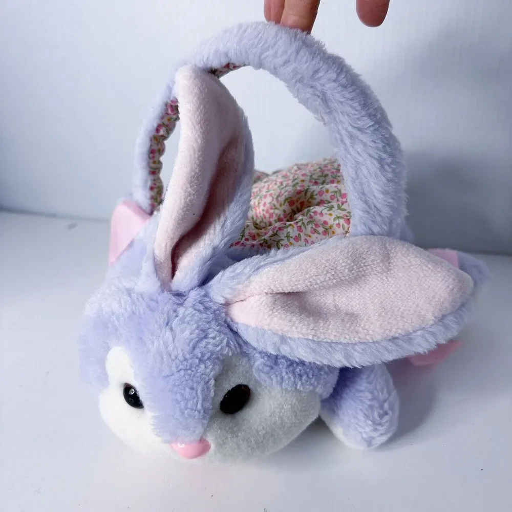 Vintage Plush Easter Bunny Basket Soft Tote Bag White‎ Pink Plush